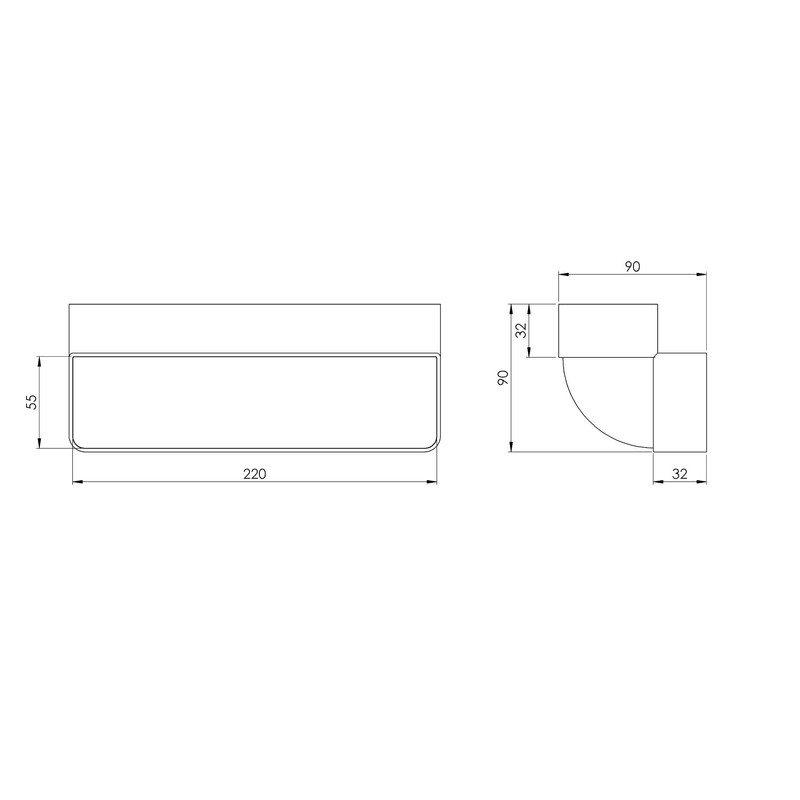 220 x 55 mm Deflection Piece Vertical Flat Channel Square