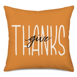 Asamour Give Thanks Throw Pillow Cover 18x18 Inch for Fall Thanksgiving Decor, Orange Decorative Autumn Seasonal Blessings Quote Fall Cushion Case for Sofa Couch Living Room