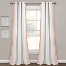 Lush Decor Block Border 100% Lined Grommet Blackout Window Curtain Panel (Single Panel), 84" L x 40" W, White & Blush