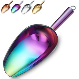 Rainbow Ice Scoop, Premium Stainless Steel Cookie Scoop, Fashion Ice Scoop, Heavy Duty Flour Scoop, Utility Candy Scoop, Dishwasher Safe (8oz/9 Inch)