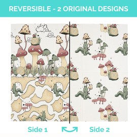 JumpOff Jo Baby Play Mat - Large Folding Foam Play Mat for Infants, Babies, Toddlers, Waterproof, Double-Sided (70" x 59") - Mushroom Garden