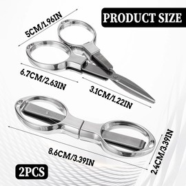2PCS Folding Scissors, Stainless Steel Foldable Travel Scissors TSA Approved Small Retractable Cutting Tool for Home, Office, School, Craft, Sewing Accessories