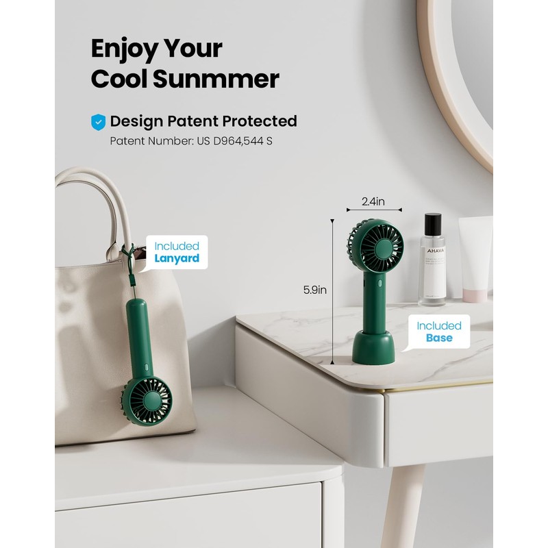 Gaiatop Mini Portable Fan, Navy Green, Cute Design, Rechargeable Battery,