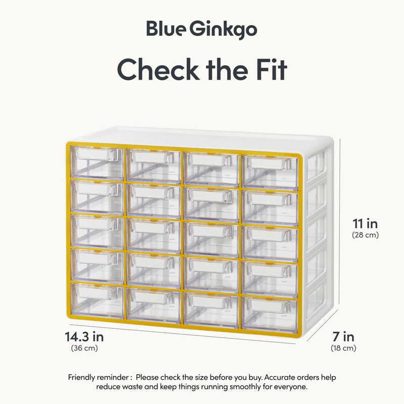 Blue Ginkgo Small 20-Drawer Cabinet – Stackable Clear Organizer for