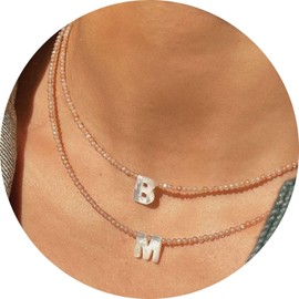 JEMUALE Initial Necklaces for Women Beaded Letter Choker Necklace Trendy 14K Gold Plated Shell Pendant Necklace Simple Jewelry K