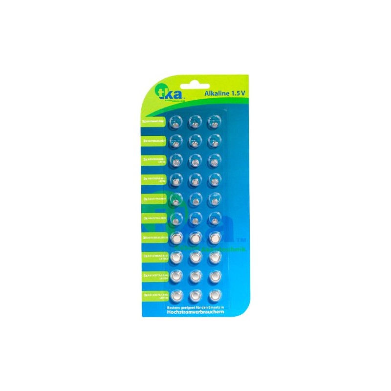Button Cells TKA, 30s-Package, LR41/LR43/LR44/LR621/LR626/LR1130