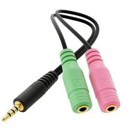 deleyCON Headphone Headset Splitter Audio Jack Y Adapter Cable Stereo - 1 x 3.5 mm Jack Plug CTIA 4-Pin TRRS to 2 x 3.5 mm Jack Socket - 1x Jack Connection to Headphones and Microphone