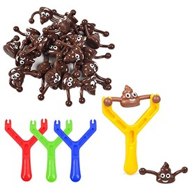 Poo Slingshot Toy,4 Funny Smiley Poo Slingshots/16 Poop Emoji Bullets for Kids Adults Prank Toys,Poop Shooting Slingshot Finger Toy Joke Mochi Squishy Toy for Party Bag Fillers Xmas Stocking Gift