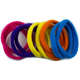 Mototrendz® 10 pcs Stretchy Soft Thick Large Bright Coloured Soft Jersey Endless Hair Elastics Bobbles Fabric Hair Ties Endless Snag Free Ponos Hair Bands (Bright assorted)