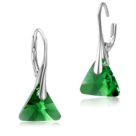 Chic Bijoux Austrian Crystal Earrings for Women Dangling, with 925 Sterling Silver Leverbacks, Gemstone Earrings for Ladies, Jewelry for mom (Dark Green)