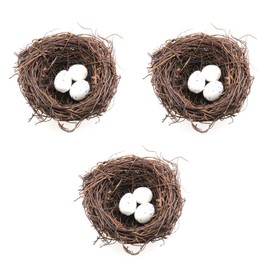 TAODAN Bird Nest 3pcs Artificial Rattan Bird Nest Crafts with 10pcs Foam Eggs DIY Craft Easter Decor