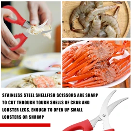 Gisafai 12 Pcs Kitchen Seafood Scissors for Crab Bulk,Leg Scissors Multifunctional Stainless Steel Shears Crab Leg Crackers Fish Shrimp Lobster tools for Kitchen Seafood Peeling (Red)