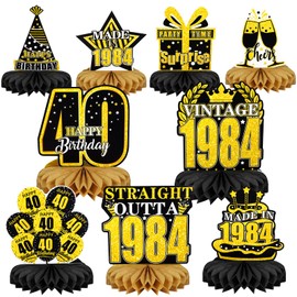 Heyu-Lotus Pack of 9 Table Decorations 40th Birthday Women, 40th Birthday Decoration, Decoration 40th Birthday Man, 40th Honeycomb Centrepiece for Forty Years Birthday Party Accessories