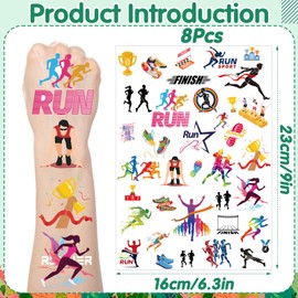 Yoyuspy Running Temporary Tattoos Stickers - 200+ Running Birthday Party Decorations Favors Supplies Sport Marathon Finish Line Tattoo Stickers Gifts Decor Prizes for Kids Adults Runners
