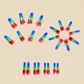 EYZOTSF Press on Nails Coffin Shaped Acrylic Extra Long Square False Nails with Designs Artificial Long Length Coffin Fake Nails with Charms Glue Stick ons Fingernails for Women Girls(Y829)