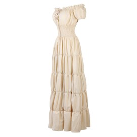 Zhitunemi Renaissance Costume Women Medieval Chemise Dress Peasant Tops Irish Under Dress Beige-M