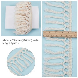 letsinstyle 5 Yards Cotton Tassel Trim, 4.7 Inch Wide Boho Macrame Tassel Ribbon, Fringe Trims for Sewing Accessories DIY Crafts and Home Decoration