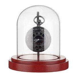 PH PandaHall 3 x 4 inch Pocket Watch Display Case Glass Watch Dome Cloche with Metal Hook Display Jar with Wood Base Display Dome Showcase for Pocket Watches Medals Collectibles Photos Father's Day