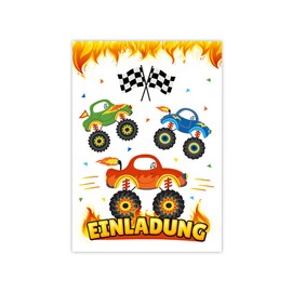 8 Invitation Cards Including 8 Envelopes for Children's Birthday Boys Monster Truck Car Invitations for Birthday Children Invitation Set