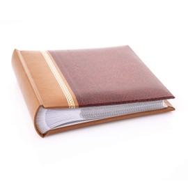 Kenro Classic Red Faux Leather Photo Album, Traditional Design in Two-Tone with Gold Strip for 100 Photos 6x4 inch / 10x15cm with Memo Space Beside Each Photograph and Slip-in Pages, Grace Series – KD107RD