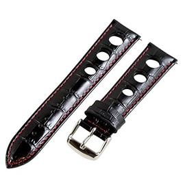 Clockwork Synergy, LLC 22mm Rally 3-hole Croco Black / Red Leather Interchangeable Replacement Watch Band Strap