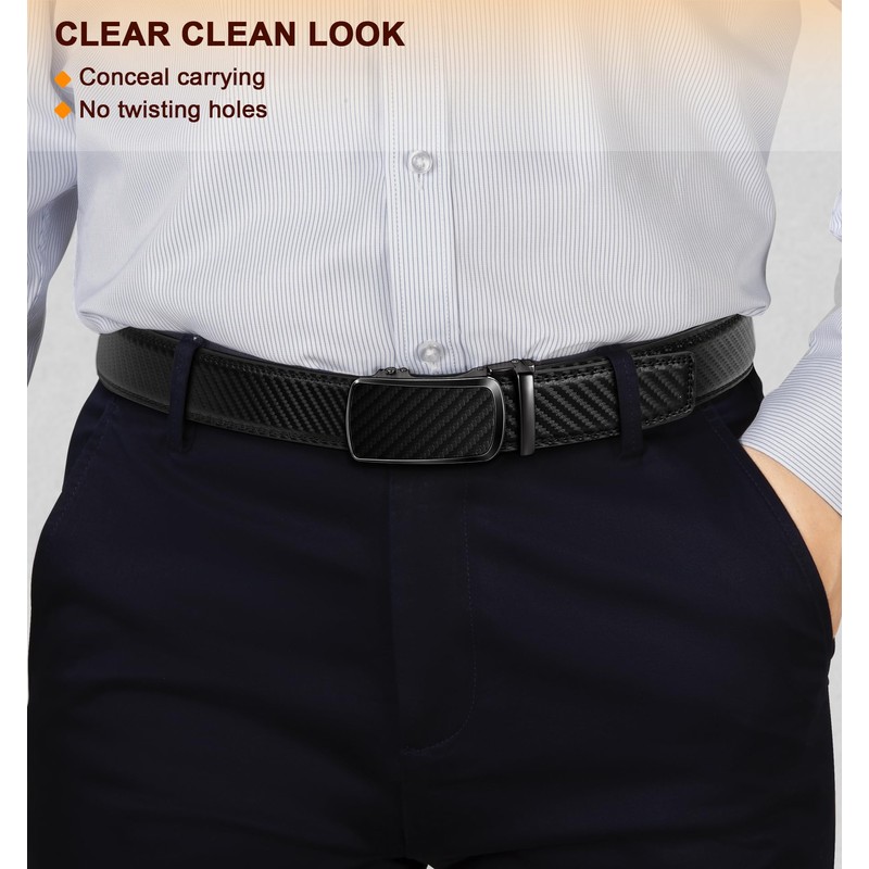 BULLIANT Men's Ratchet Belt 2 Pack-Click Leather Belt Adjustable for