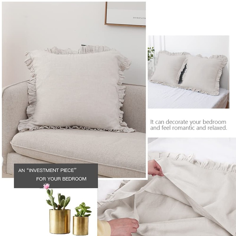 Simple&Opulence 100% Linen Stone Washed Euro Sham with Ruffle 26x26