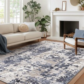 BEIMO Machine Washable Rug 8x10 Area Rugs for Living Room Bedroom, Large Slate Blue Abstract Area Rug Soft Throw Rugs, Low-Pile Floor Carpet with Non Slip Rubber Backing