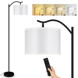 BoostArea Floor Lamp for Living Room,Arc Floor Lamp with Remote Control,Stepless Dimmable Brightness & Colors Temperature 2700k-6500k,Modern Standing Lamp for Bedroom Study Room Office,White