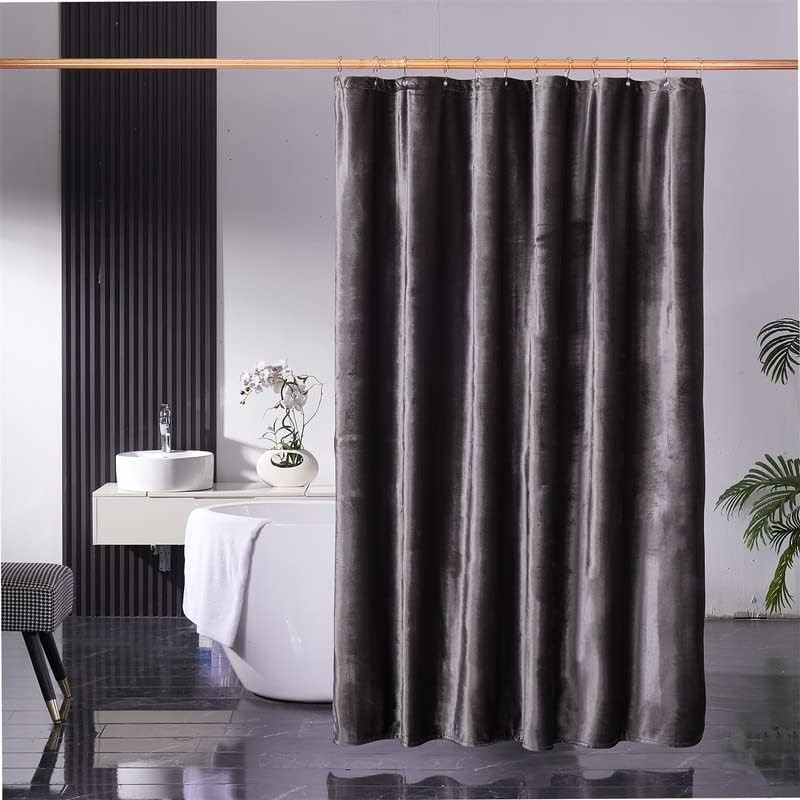 HYAWGE Velvet Dark Grey Shower Curtains for Bathroom,260 GSM Heavy