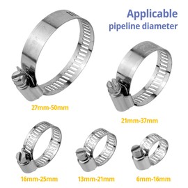 Kkuadcehi 5 Pcs Adjustable Pipe Clamp, Clamps Heavy Duty, Stainless Steel Hose Clamps Assortment tools,1/4-2 in (6-50mm), for Water Pipes, Faucets, Washing Machines, Etc