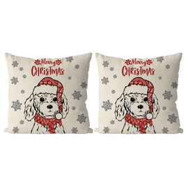 QIONG MENG Christmas Pillow Covers 18x18 Inch Set of 2 Poodle Christmas Decorations Pillowcase Xmas Dog Throw Pillow Covers Home Sofa Living Room Decorative Cushion Case