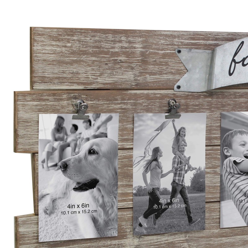 Stonebriar Rustic Wood Collage Picture Frame with Clips and Metal