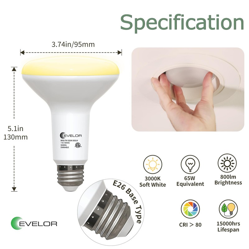 evelor 12 Pack BR30 LED Flood Light Bulbs 65W Equivalent,