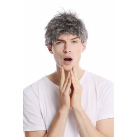 WIG ME UP - GFW1169-44 Men's Wig Men Short Youth Casual Wild Stormy Curly Styled Fashion Grey Dark Grey with Black