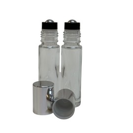 Aroma Vials LLC 72 Pcs, 10ml CLEAR Glass Rollon Bottle ALUMINUM SILVER Cap with Steel Roller