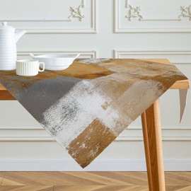 Tablecloth 100 x 100 cm Brown Modern Middle Runner Art Painting Tablecloths Short Linen Table Decoration Washable Decoration Aesthetic Tablecloth for Autumn Party Weddings Holidays Birthday