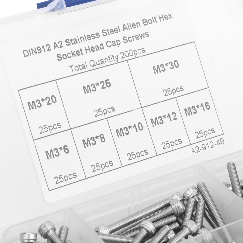 200Pcs Hex Socket Cap Head Screw 304 Stainless Steel Boxed
