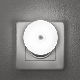 myCozyLite LED Night Light Socket, White Night Light Motion Sensor for Bathroom, Bedroom, Children's Room, Kitchen, Hallway, Energy Efficient, Smart Sensor, Auto On Off, Round, Pack of 2
