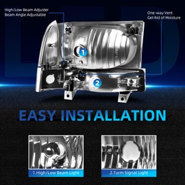 LEDKINGDOMUS Headlight Assembly, DOT-certified, Compatible with 1999 2000 2001 2002 2003 2004 Ford F-250 F-350 F-450 F-550 Super Duty 99-04 Headlamp Black Housing Clear Lens Amber Reflector