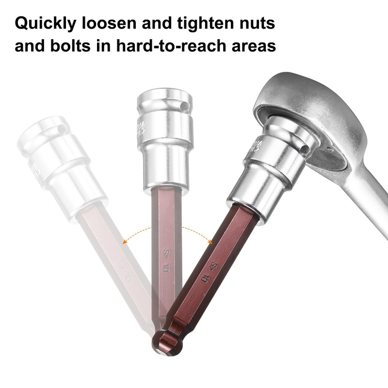 sourcing map 3pcs 10mm Ball End Hex Bit Socket 1/2"