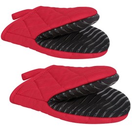 Puppet Mini Oven Mitts Red Cotton Silicone Non-Slip Short Sleeve Soft, Oven Gloves for Women Mum Hot 500℉ Heat Resistant Hand Safe Microwave Air Fryer Kitchen Chef Cooking Baking Cookie Mitt Pair