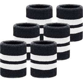 WILLBOND 6 Pieces Wrist Sweatbands Sports Wristbands for Football Basketball, Running Athletic Sports (Black with White Stripe)