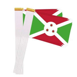 25 Packs Small Burundi Flags on Handheld Stick，Miniature Burundian-nation Flag for Outside,4x6 Inch Mini Hand Held Banner with Golden Topper,Patriotic Decorations