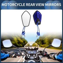 INFINAUTO Motorcycle Rear View Mirrors Bar End Side Mirrors Mount Aluminum Alloy Plastic Black Blue Adjustable M8/M10 Polygonal Shape