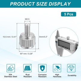 sourcing map 5 Pcs M2.5 x 5mm Vernier Caliper Screws, Stainless Steel Flat Head Thumb Screws Metric Knurled Round Head Bolts Grip Knobs Hand Tighten Thread Fasteners for Measuring Tool