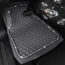 CAR PASS Bling Diamond Rubber Car Mats, Heavy Duty Deep Dish All-Weather Floor Mat Full Set Anti-Slip 3D Rhombus Waterproof Trim Fit Liner Universal Glitter Sparkly Shining Rhinestone, Gray Rubber