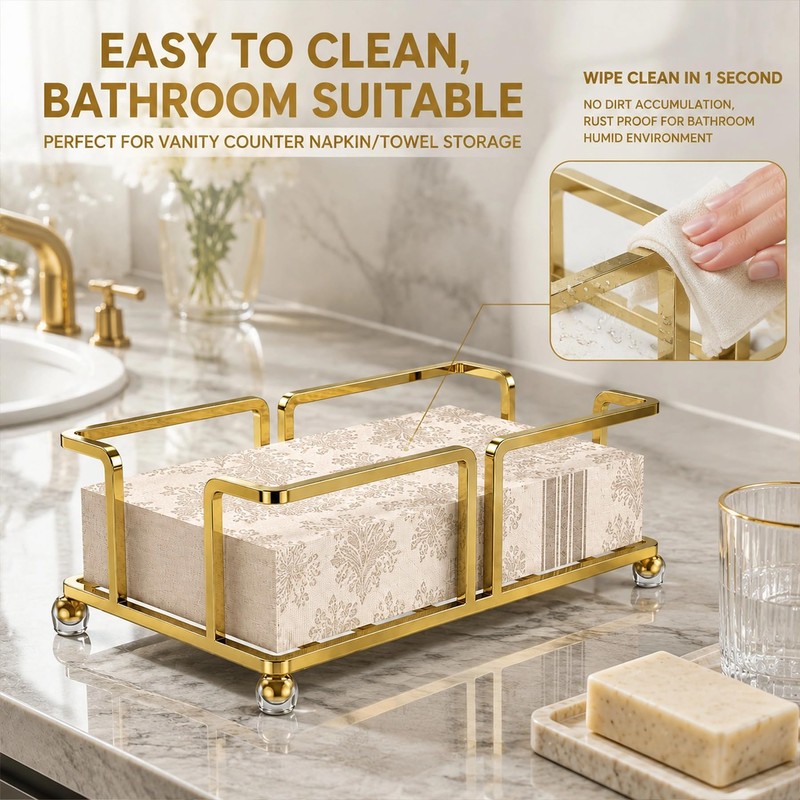 Guest Hand Towel Holder for Bathroom,Rectangle Napkin Tray,Gold