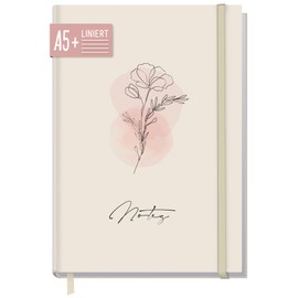 paper&you® Notebook A5+ Lined with Elastic Band "Dainty Flower" 156 Pages, 78 Sheets - Bullet Journal, Diary, Notebook - Sustainable and Climate Friendly