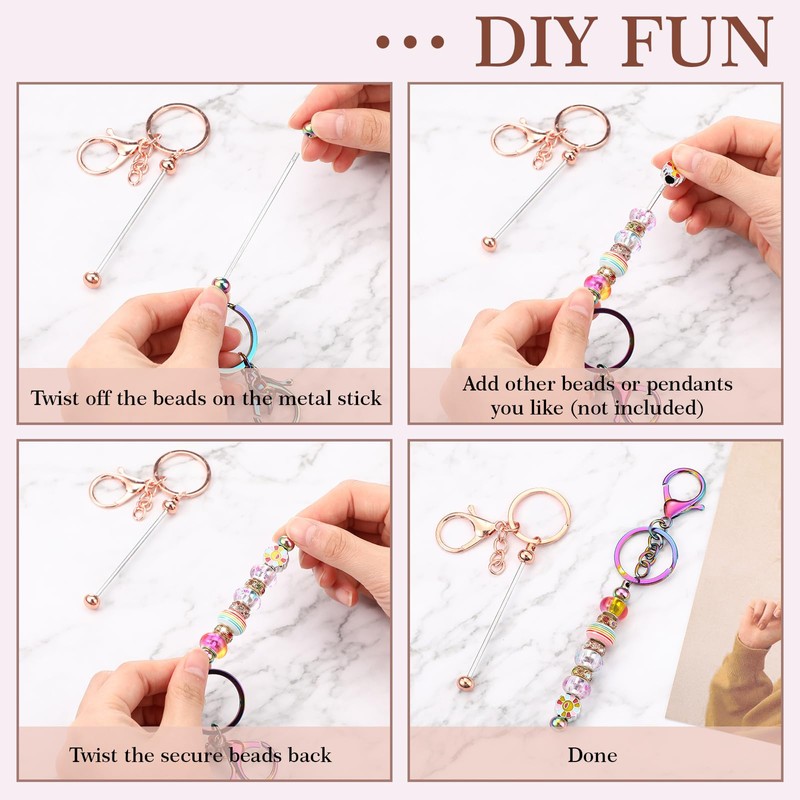 Tondiamo 12 Pcs Beadable Keychains Bars Bulk Blank Beaded Metal